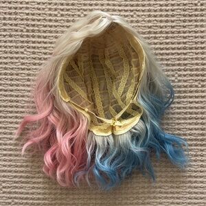 ANOGOL Enid Blonde Wavy Wig with Pink and Blue Ombré for Cosplay and Halloween